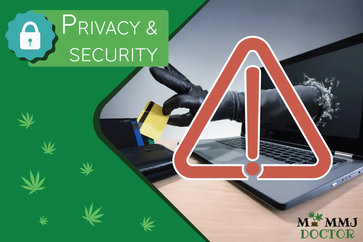 laptop with a hand stealing a credit card representing cyber crime with a heading that says privacy and security and showing we provide privacy and security to users' data with hipaa compliance laptop with a hand stealing a credit card representing cyber crime with a heading that says privacy and security and showing we provide privacy and security to users' data with hipaa compliance