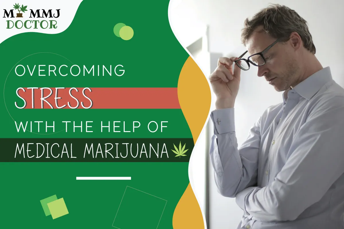 cover image of a stressed man with the title 'Overcoming Stress with the Help of Marijuana' and relevant visual elements cover image of a stressed man with the title 'Overcoming Stress with the Help of Marijuana' and relevant visual elements