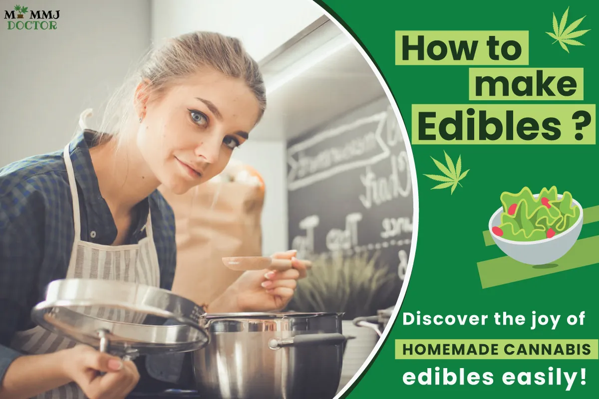 woman cooking cannabis edibles in her kitchen with the heading "how to make edibles" and tagline "discover the joy of homemade cannabis edibles easily woman cooking cannabis edibles in her kitchen with the heading "how to make edibles" and tagline "discover the joy of homemade cannabis edibles easily
