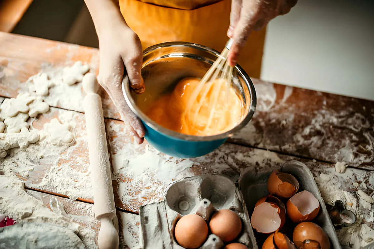 woman mixing molasses and egg for making cannabis gingerbread cookies woman mixing molasses and egg for making cannabis gingerbread cookies