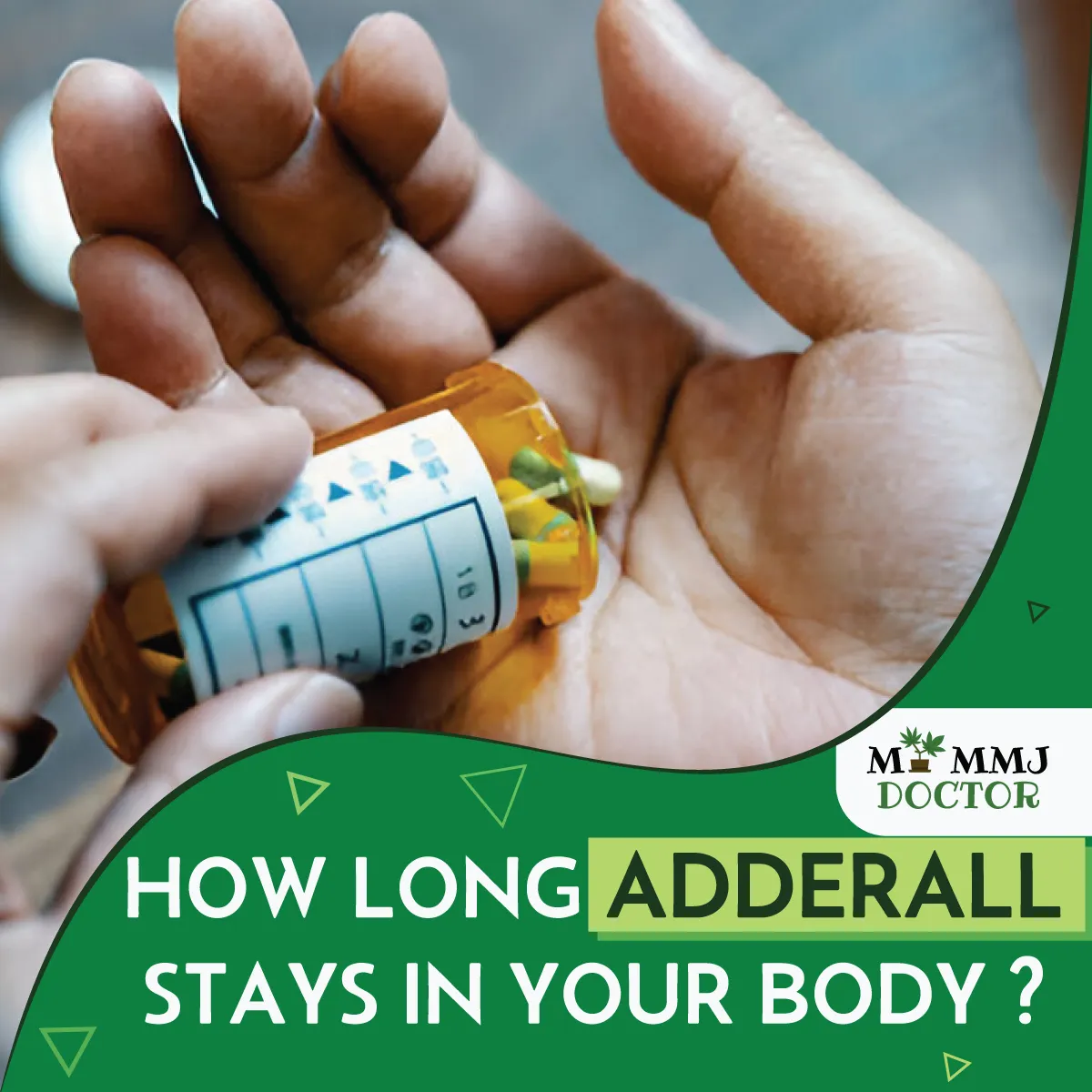hand taking adderall from medicine bottle with heading how long adderall stays in your body