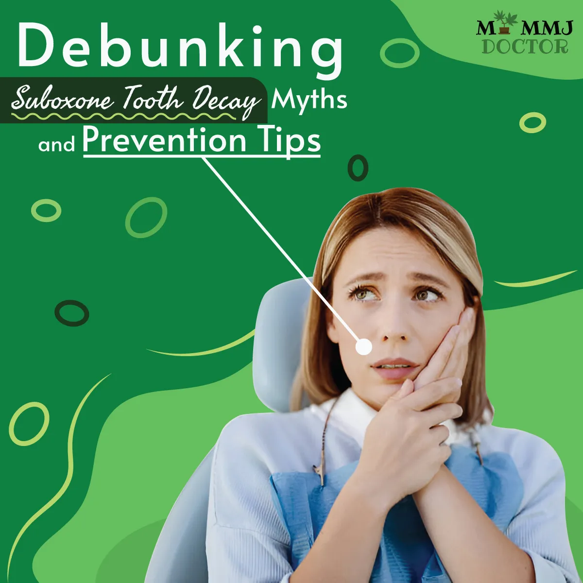 woman with tooth decay sitting in dentist chair holding cheek in pain debunking suboxone tooth decay myths and prevention tips