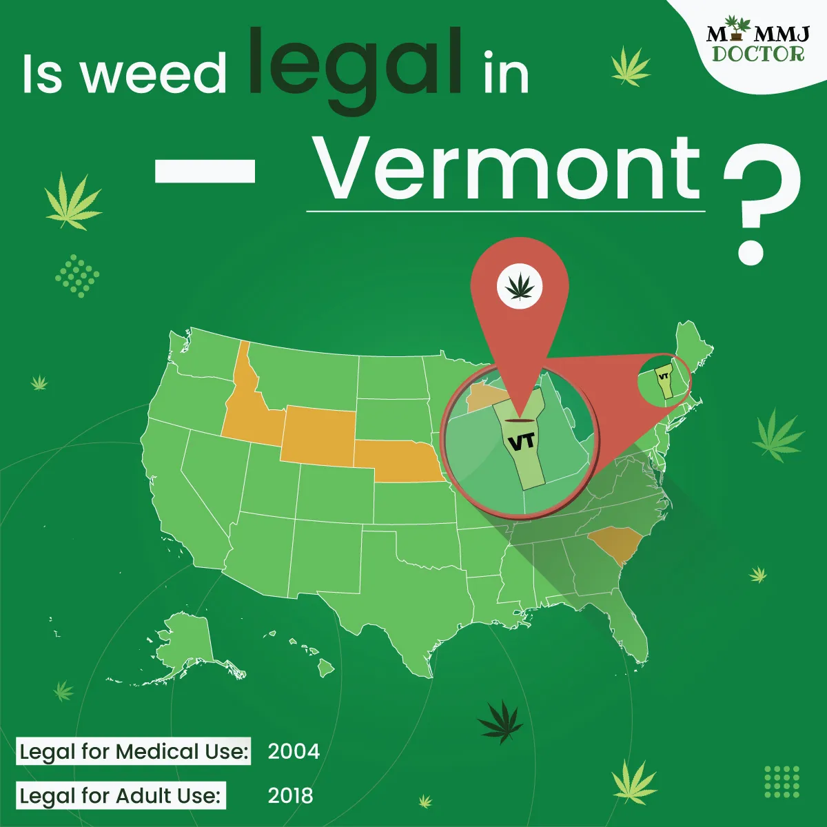 usa map highlighting vermont with text 'is weed legal in vermont' for cannabis legalization usa map highlighting vermont with text 'is weed legal in vermont' for cannabis legalization