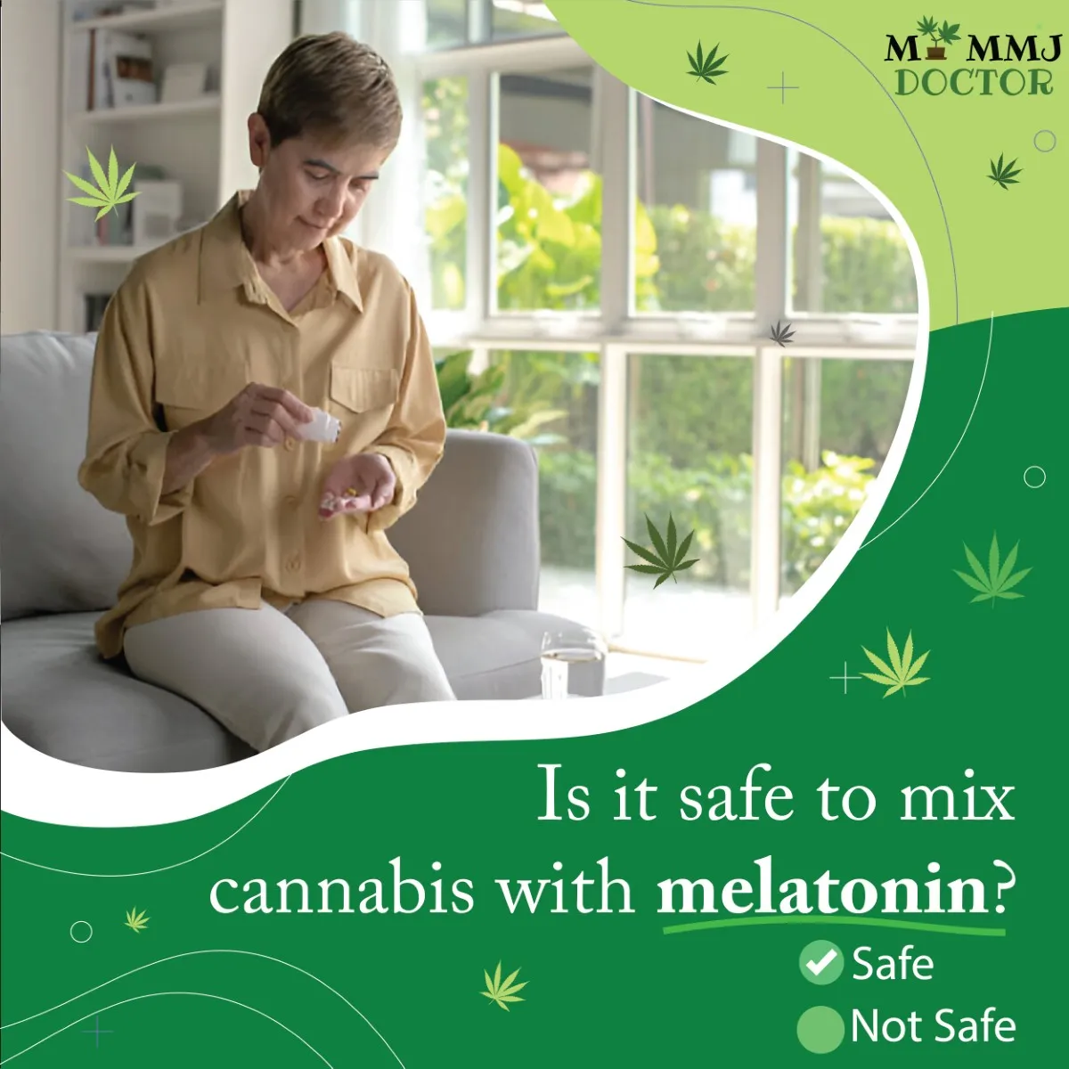 woman taking melatonin and cannabis with text 'is it safe to mix cannabis with melatonin?' woman taking melatonin and cannabis with text 'is it safe to mix cannabis with melatonin?'