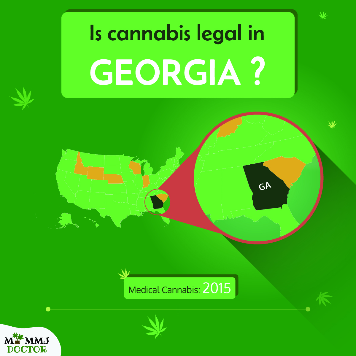 map showing georgia cannabis legality with 2015 medical legalization date