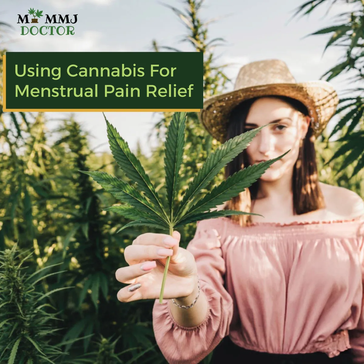 woman with marijuana leaf symbolizing cannabis use for period pain management