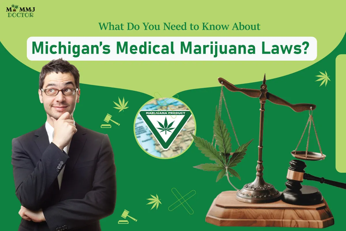 person contemplating michigan medical marijuana laws with gavel and marijuana leaf